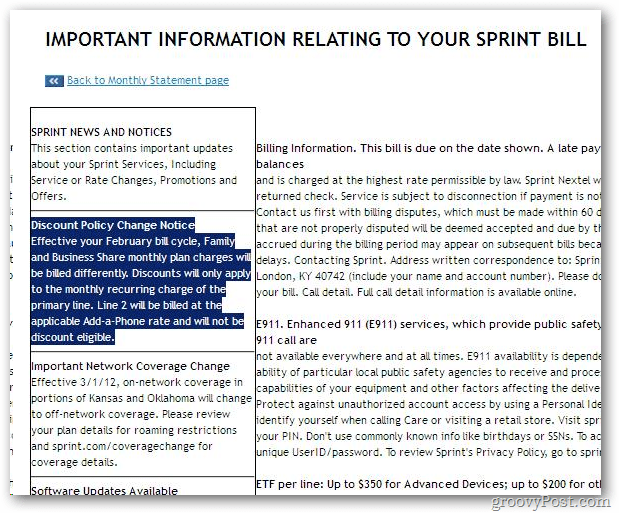 Información importante sobre la factura del sprint
