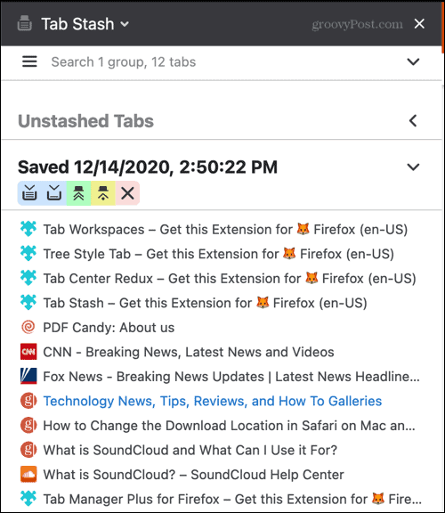 Extensión Tab Stash para Firefox