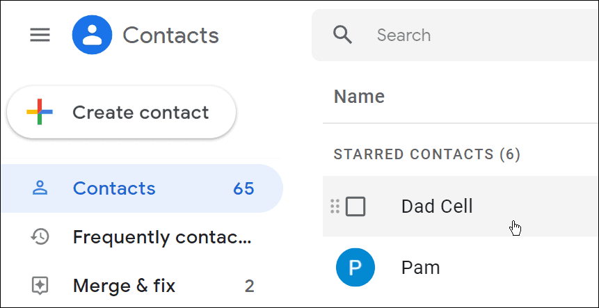 Página de contactos de Gmail