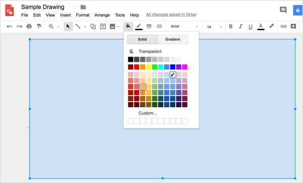 Para aplicar un color personalizado a su forma, haga clic en la herramienta Color de relleno y seleccione Personalizado.