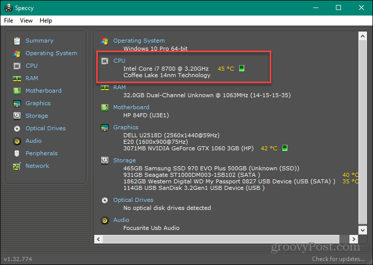 Comprobar la temperatura de la CPU en Windows 11