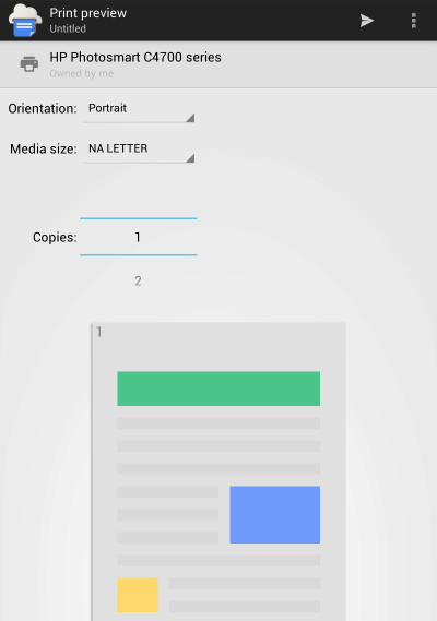 Vista previa de impresión de la aplicación Google Cloud Print