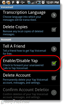 deshabilite yap desde su correo de voz de Android