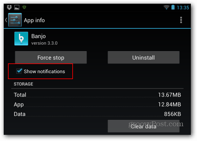 Nexus 7 desactiva las notificaciones seleccionadas