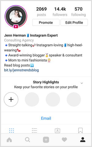 Destacados de la historia de Instagram en el perfil