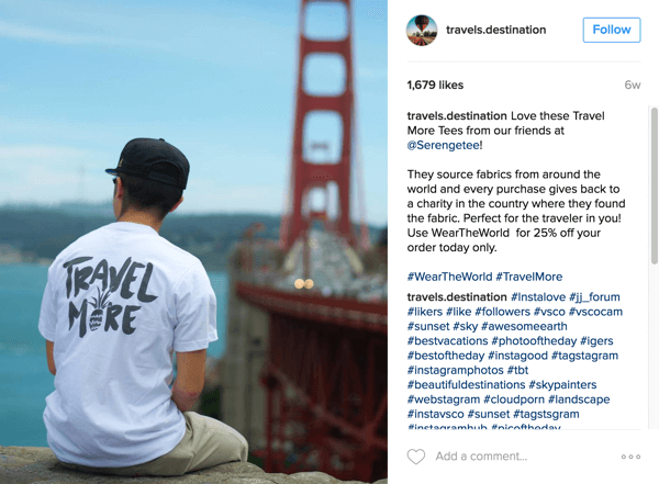 Travels Destination presenta productos Serengetee e informa a los seguidores sobre la causa en Instagram.