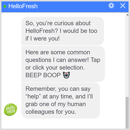 El bot HelloFresh Messenger explica cómo hablar con un humano.
