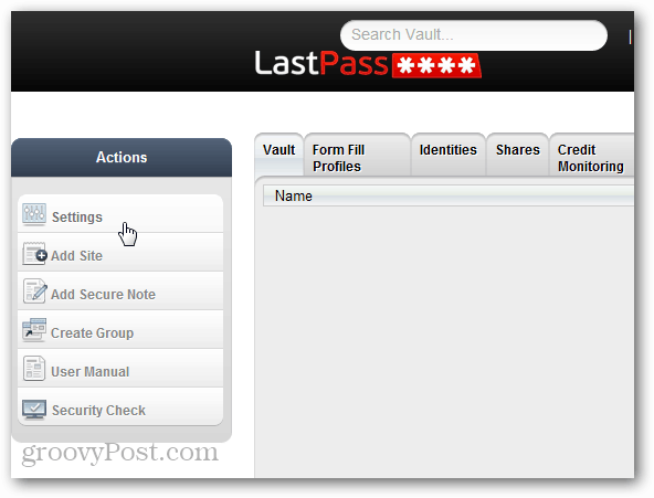Configuración de acciones de LastPass