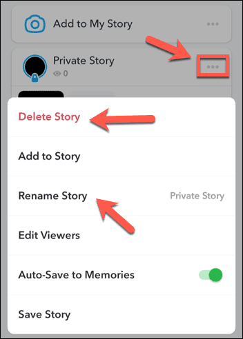 Editar una historia privada de Snapchat