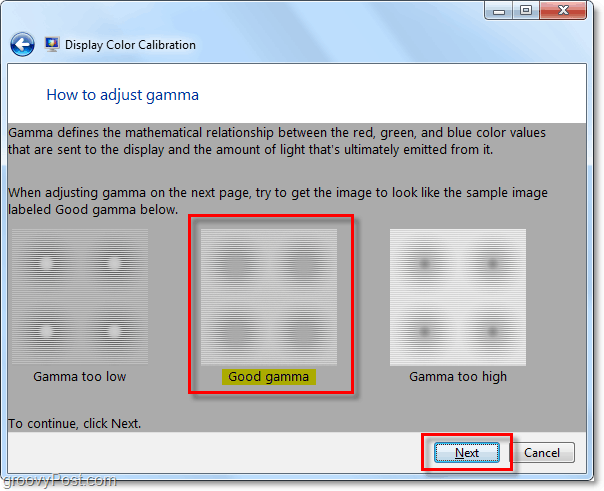intente hacer coincidir la imagen gamma de ejemplo de Windows 7