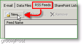 Captura de pantalla de Microsoft Outlook 2007 Crear fuente RSS