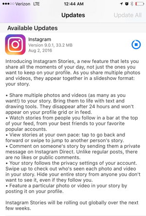 actualización de historias de la aplicación de instagram