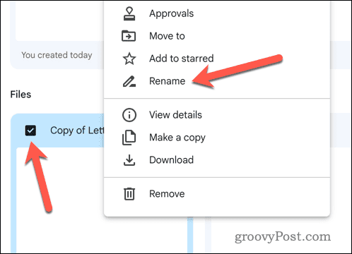 Cambiar el nombre de un archivo copiado en Google Docs