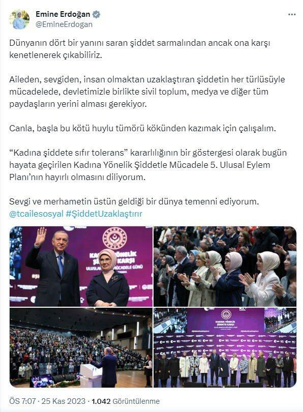 Primera Dama Erdoğan comparte sobre el día de la violencia contra la mujer