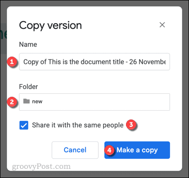 Copiar la versión de un archivo de Google Docs