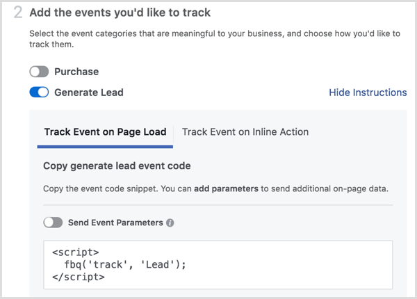 Instalación de píxeles de Facebook agregar eventos