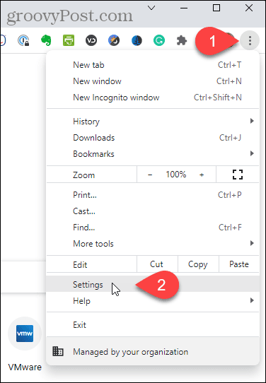Seleccione Configuración en el menú de Chrome