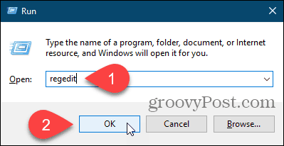 Abra el Editor del registro utilizando el cuadro de diálogo Ejecutar en Windows