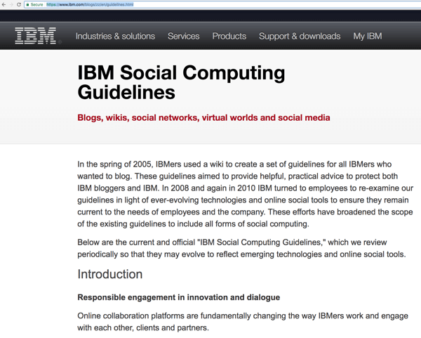 Las pautas de informática social de IBM ayudan a su personal a interactuar con su audiencia para crear conciencia y encontrar clientes potenciales. 