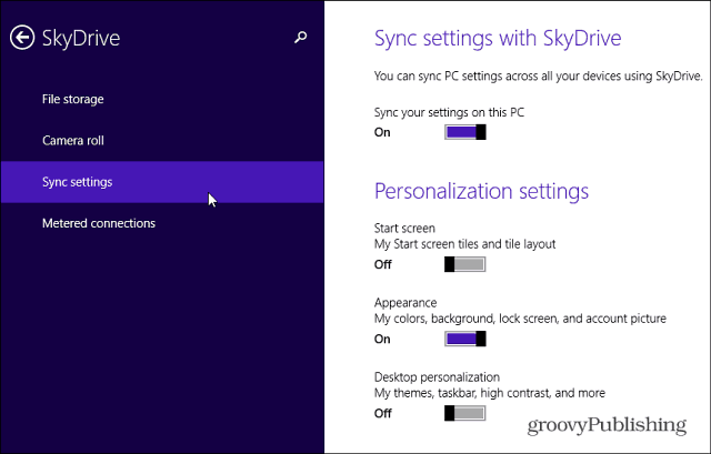 Configuración de sincronización de SkyDrive