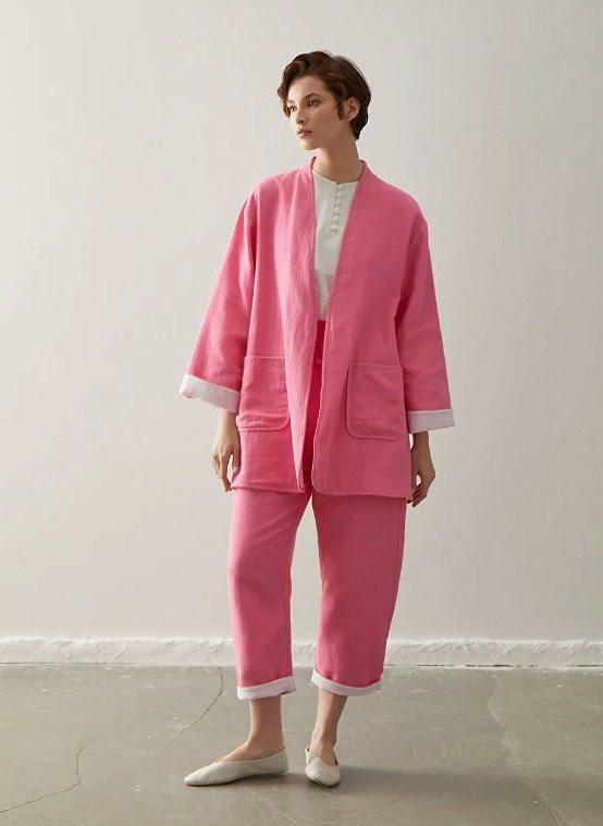 lcwaikiki kimono pantalón traje rosa