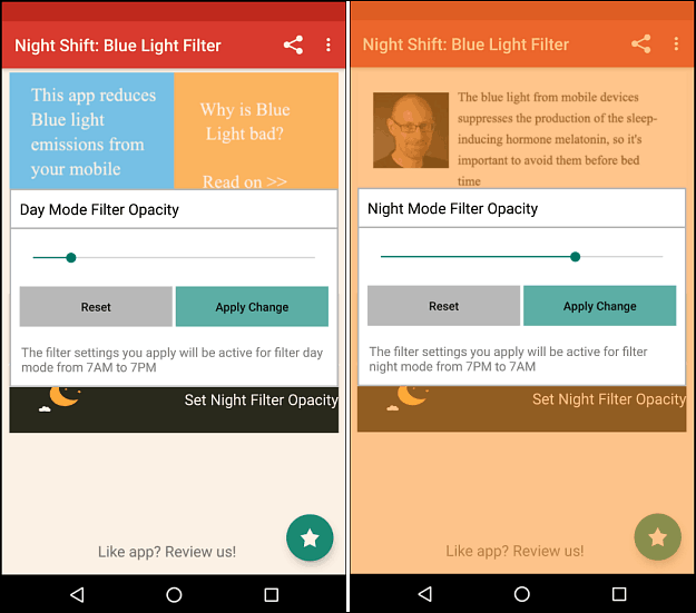 Obtenga la capacidad del modo iOS 9.3 Night Shift en Android