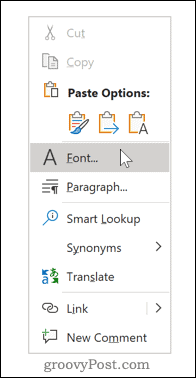 Acceder a la configuración de fuente en Word