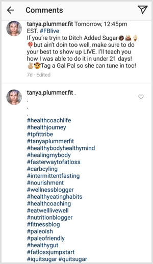 ejemplo de publicación de Instagram con múltiples hashtags