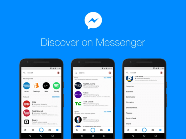 El nuevo centro Discover de Facebook dentro de la plataforma Messenger permite a las personas navegar y encontrar bots y negocios en Messenger.