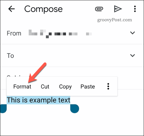 Dar formato al texto seleccionado en la aplicación Gmail en el móvil