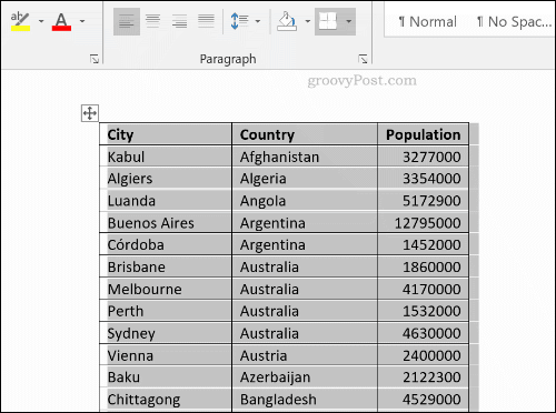 Una tabla ordenada en Microsoft Word