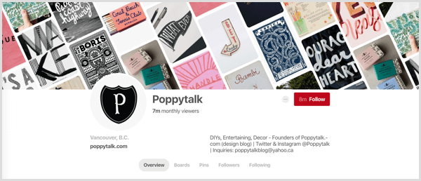 ejemplo de imagen de portada de perfil de Pinterest con pines titulados