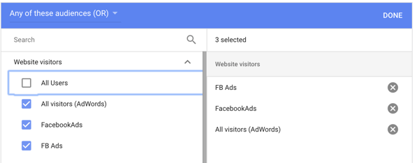 Cómo configurar una campaña de anuncios de YouTube, paso 29, configurar la opción de audiencia de visitantes del sitio web