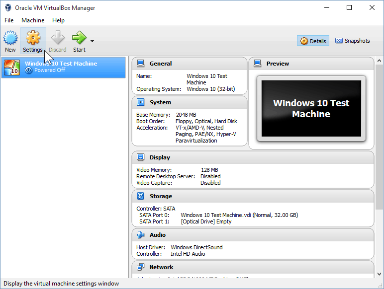 09 Abrir la configuración de VirtualBox (instalación de Windows 10)