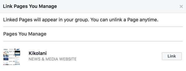 Vincula tu página de Facebook a tu grupo.