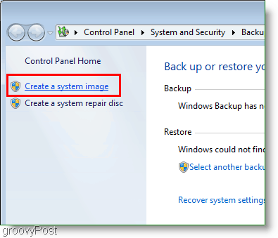 Windows 7: crear un enlace de imagen del sistema