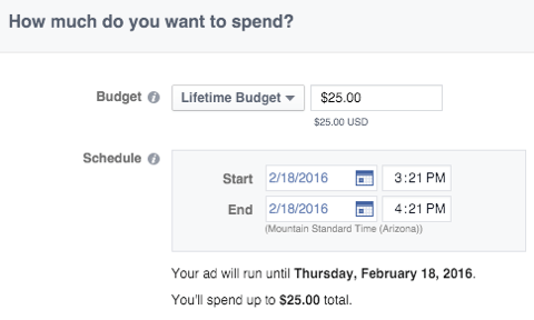 función de presupuesto de anuncios de Facebook