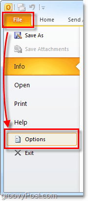 abrir las opciones de Outlook 2010