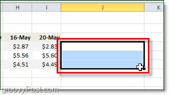 Seleccione las celdas para sus minigráficos Excel 2010