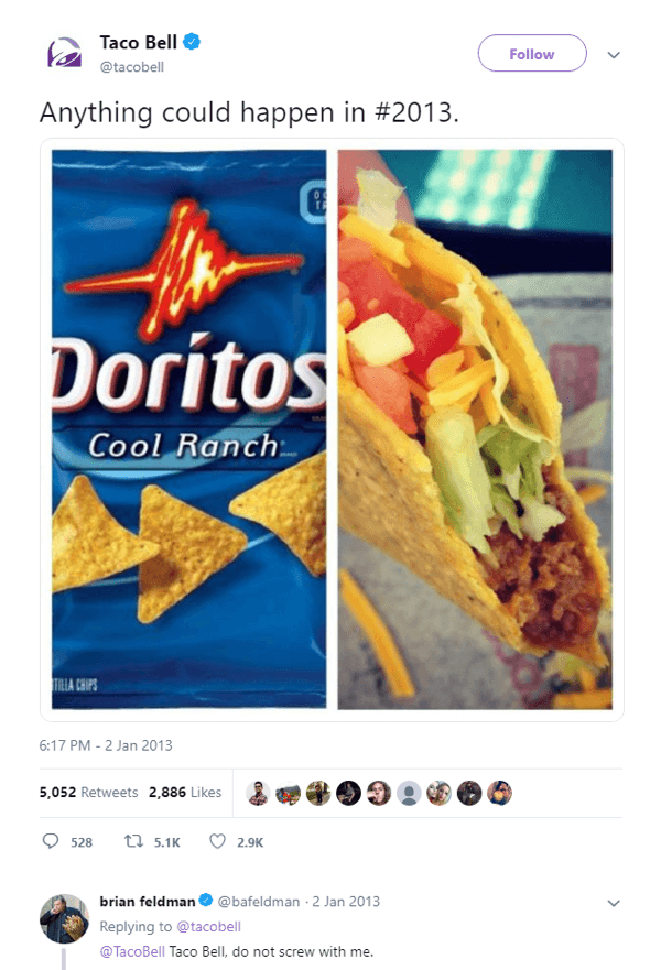 El tweet teaser original de Doritos Locos Taco.