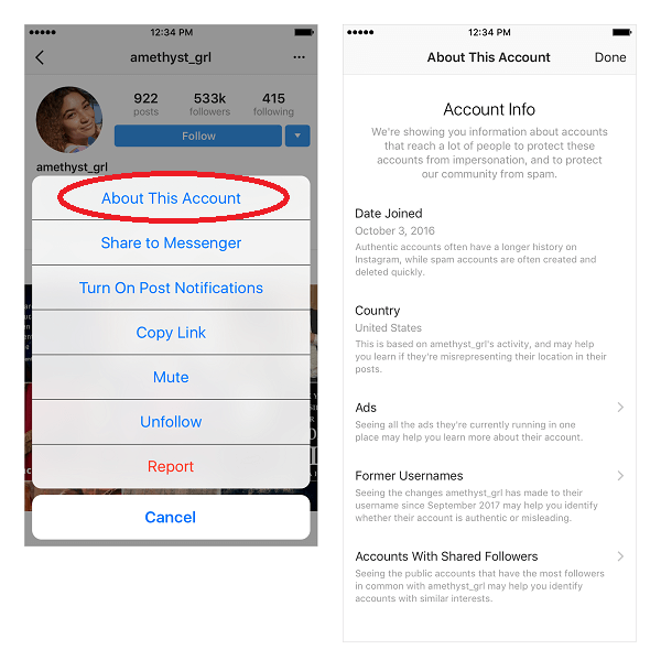 Instagram anunció que está implementando una nueva función para ayudar a los usuarios a evaluar la autenticidad de las cuentas con muchos seguidores en Instagram.