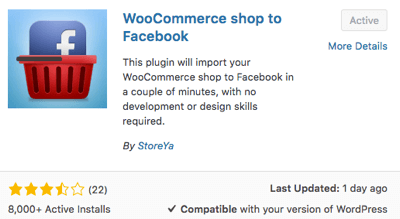 Elija y active el complemento WooCommerce Shop to Facebook.