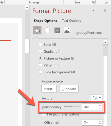 Nivel de transparencia modificado para una forma de PowerPoint