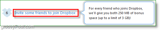 Captura de pantalla de Dropbox: gana espacio invitando amigos