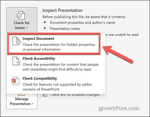 documento de inspección de powerpoint