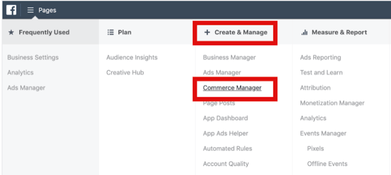 paso 1 de cómo configurar Commerce Manager en Facebook Business Manager