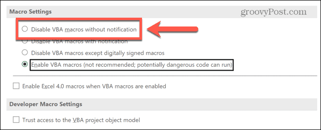 excel deshabilitar macros sin notificaciones