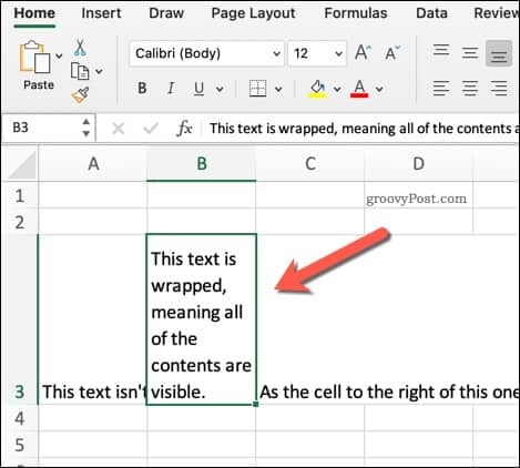 Ejemplo de texto envuelto en Excel