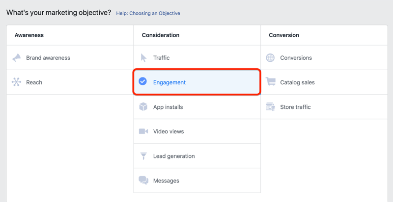 paso 1 de cómo configurar una campaña de participación de Facebook para promover la encuesta de clientes