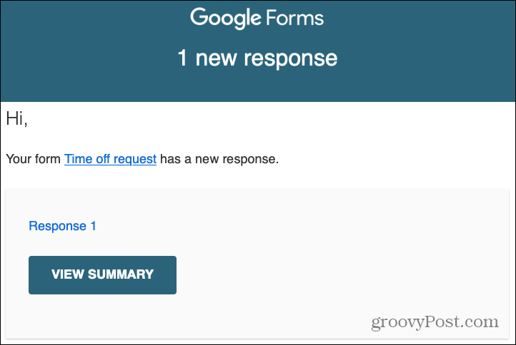 Alerta por correo electrónico de Google Forms Responses